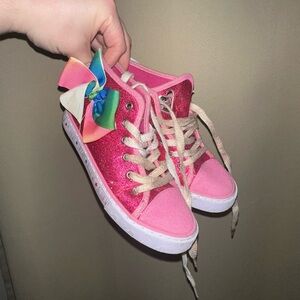 JoJo Siwa Rainbow Glitter high-top sneakers with a pink bow size 12 toddler